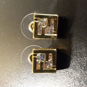 WOMEN'S FENDI GOLD CRYSTAL STUD EARRINGS